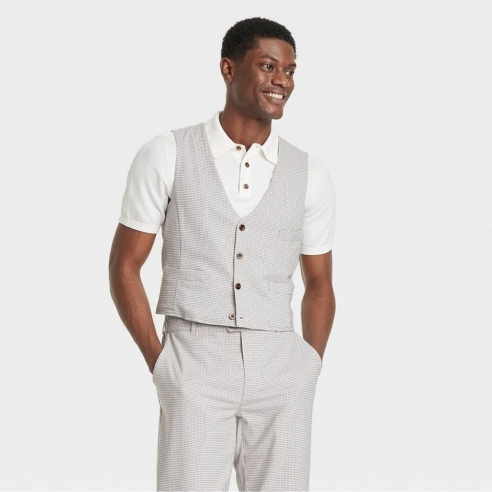 NWOT Houston White - Adult Houndstooth Suit Vest - Gray M Gray Size XL